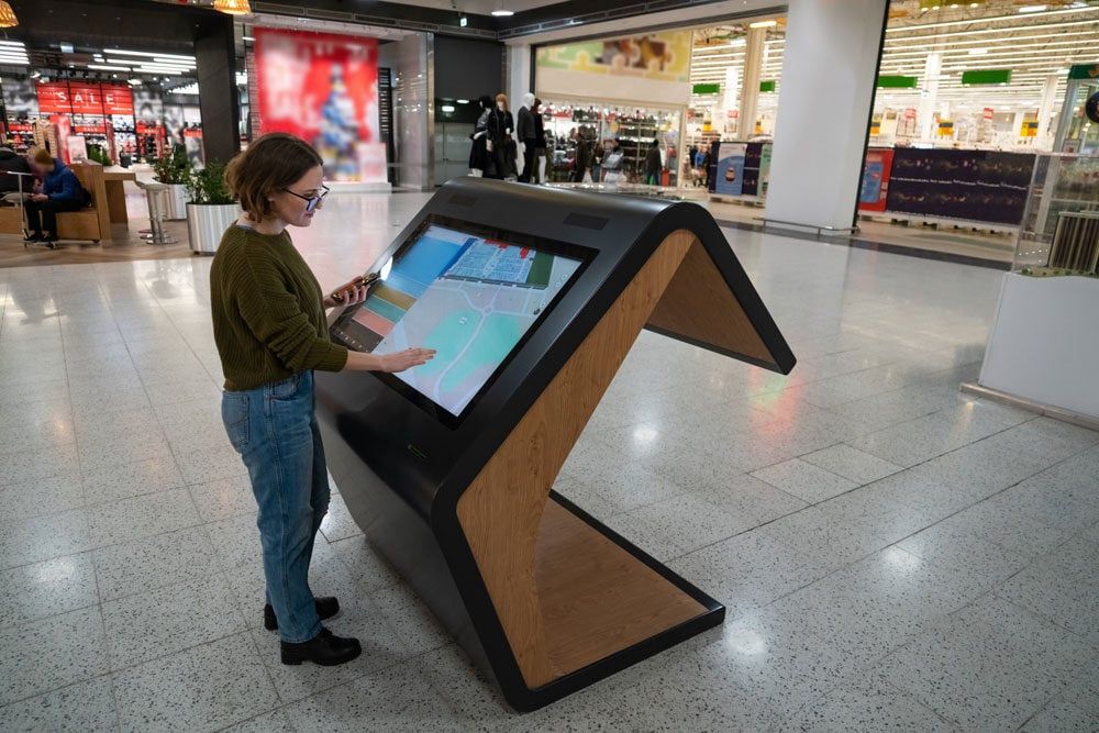 A wayfinding kiosk directing visitors