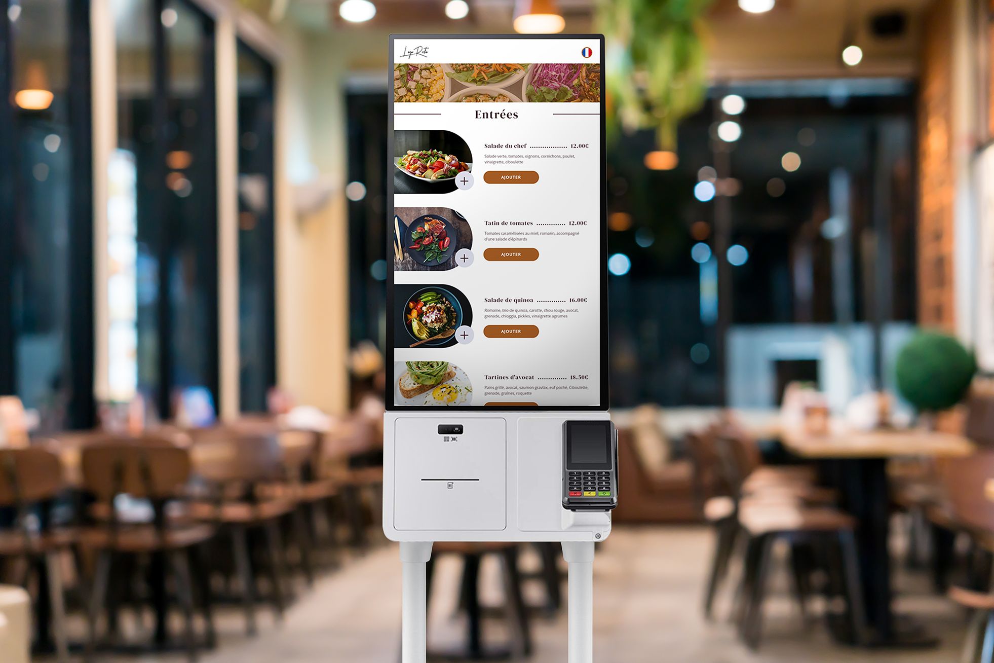 A self-order kiosk in a restaurant