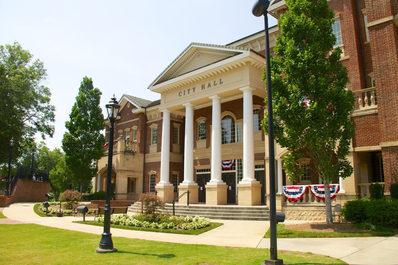 The exterior of a town hall building