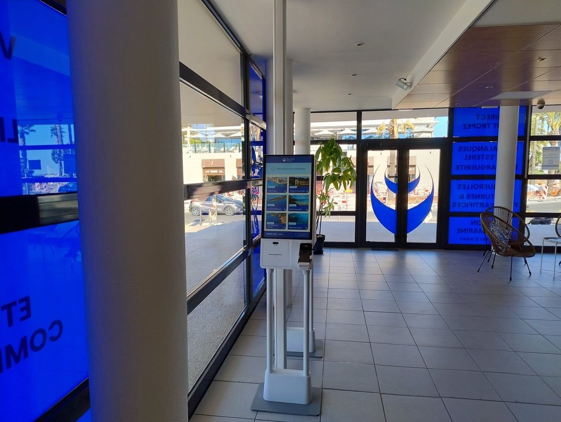 Self ordering kiosk inside the Les Bateaux Bleus agency