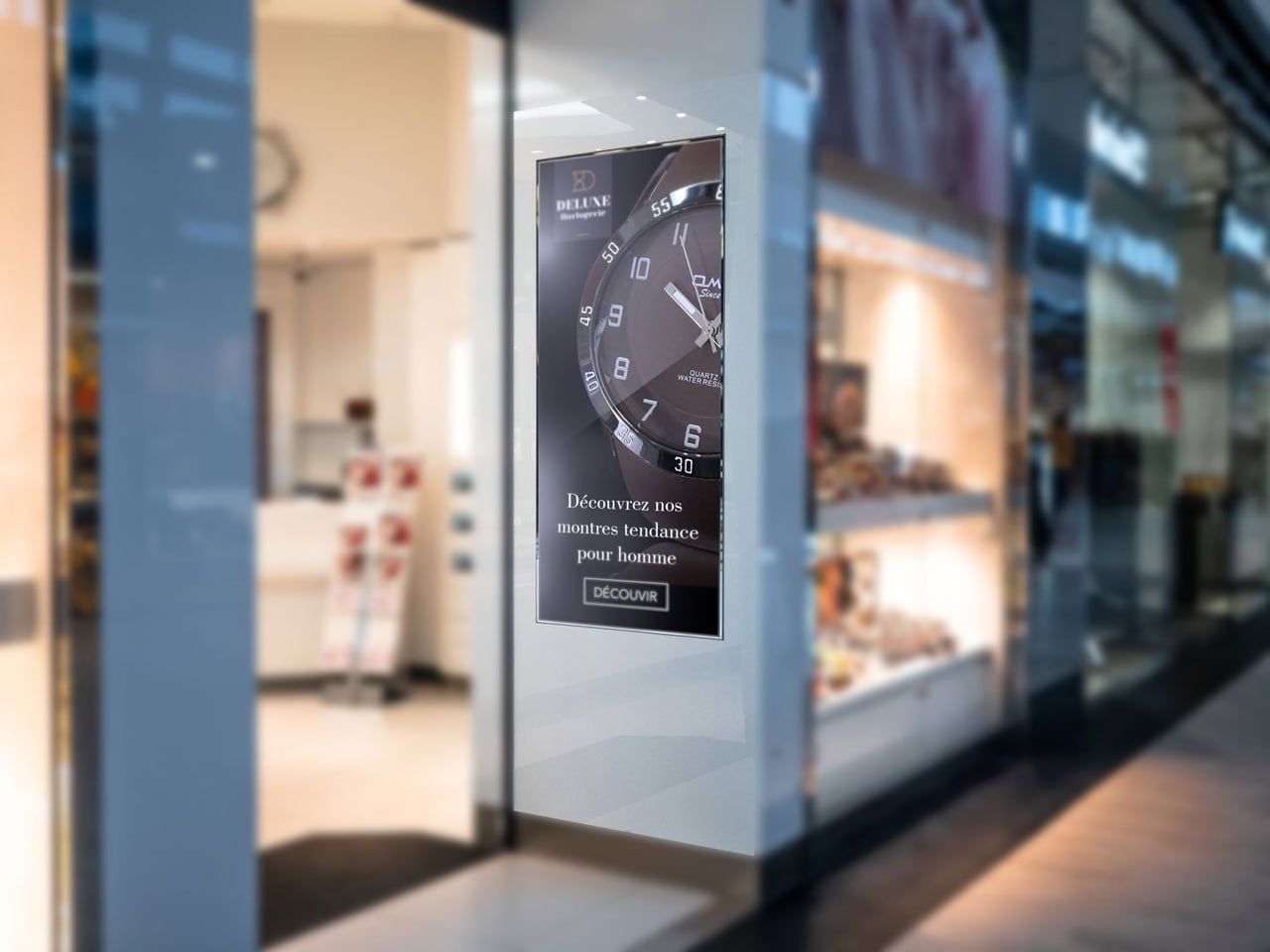 A digital display in a watchmaker's shop window